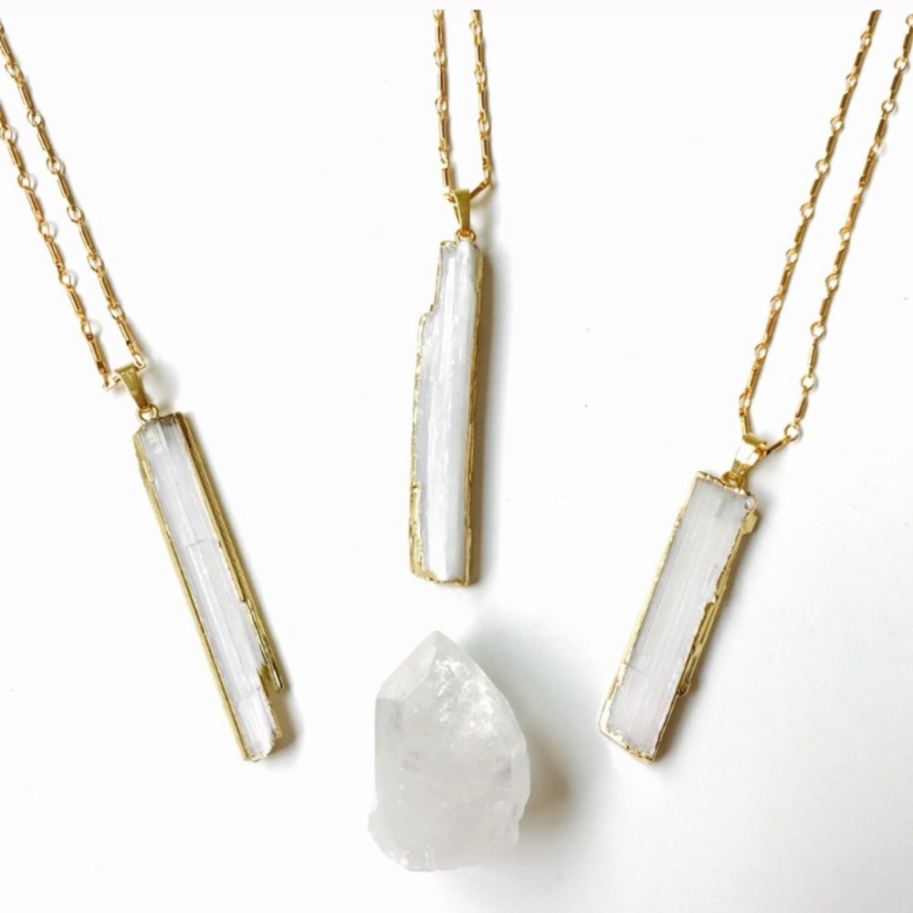 Host Pick ✨ Raw Selenite Crystal Stick 18K Gold Filled Necklace